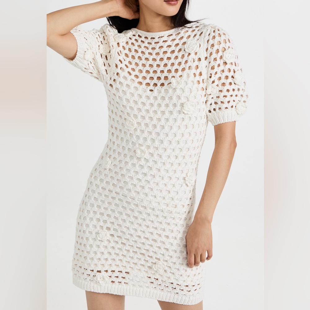 BRAND NEW: Something Navy Crochet Mini Dress with Floral Applique